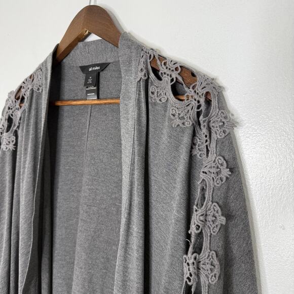 Ali Miles Cardigan Womens Medium Charcoal Gray Fringe Kimono Open Front Boho NWT - Picture 2 of 6